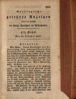 Göttingische gelehrte Anzeigen (Göttingische Zeitungen von gelehrten Sachen) Samstag 28. Oktober 1837