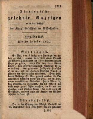 Göttingische gelehrte Anzeigen (Göttingische Zeitungen von gelehrten Sachen) Montag 30. Oktober 1837