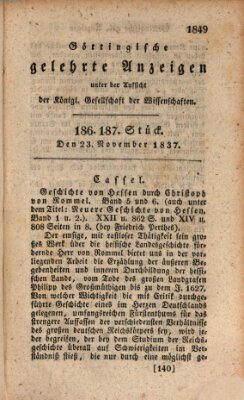 Göttingische gelehrte Anzeigen (Göttingische Zeitungen von gelehrten Sachen) Donnerstag 23. November 1837