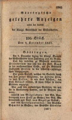 Göttingische gelehrte Anzeigen (Göttingische Zeitungen von gelehrten Sachen) Samstag 9. Dezember 1837