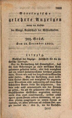 Göttingische gelehrte Anzeigen (Göttingische Zeitungen von gelehrten Sachen) Montag 18. Dezember 1837