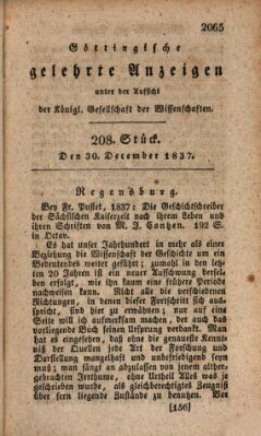 Göttingische gelehrte Anzeigen (Göttingische Zeitungen von gelehrten Sachen) Samstag 30. Dezember 1837