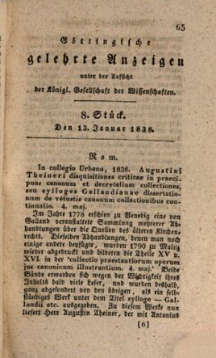 Göttingische gelehrte Anzeigen (Göttingische Zeitungen von gelehrten Sachen) Samstag 13. Januar 1838