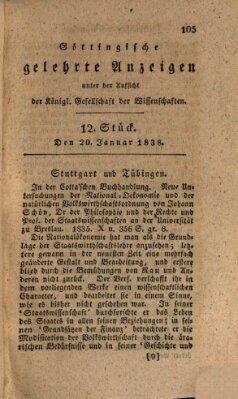 Göttingische gelehrte Anzeigen (Göttingische Zeitungen von gelehrten Sachen) Samstag 20. Januar 1838