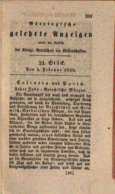 Göttingische gelehrte Anzeigen (Göttingische Zeitungen von gelehrten Sachen) Montag 5. Februar 1838