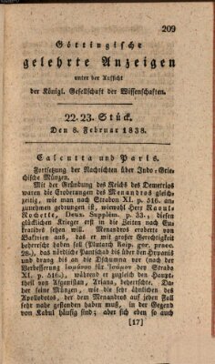 Göttingische gelehrte Anzeigen (Göttingische Zeitungen von gelehrten Sachen) Donnerstag 8. Februar 1838