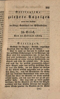 Göttingische gelehrte Anzeigen (Göttingische Zeitungen von gelehrten Sachen) Samstag 17. Februar 1838