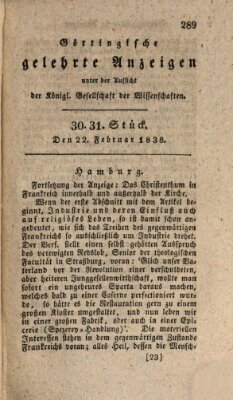 Göttingische gelehrte Anzeigen (Göttingische Zeitungen von gelehrten Sachen) Donnerstag 22. Februar 1838