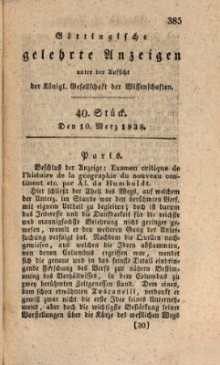 Göttingische gelehrte Anzeigen (Göttingische Zeitungen von gelehrten Sachen) Samstag 10. März 1838