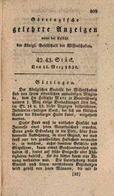 Göttingische gelehrte Anzeigen (Göttingische Zeitungen von gelehrten Sachen) Donnerstag 15. März 1838