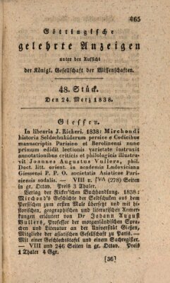 Göttingische gelehrte Anzeigen (Göttingische Zeitungen von gelehrten Sachen) Samstag 24. März 1838