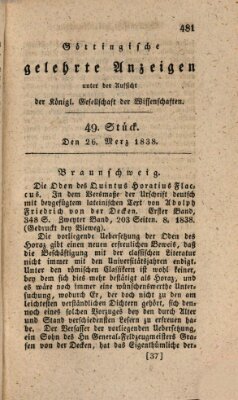 Göttingische gelehrte Anzeigen (Göttingische Zeitungen von gelehrten Sachen) Montag 26. März 1838