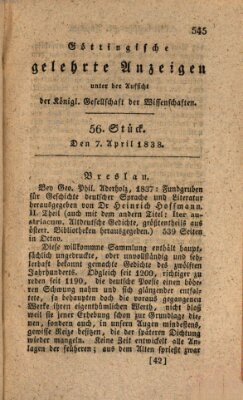 Göttingische gelehrte Anzeigen (Göttingische Zeitungen von gelehrten Sachen) Samstag 7. April 1838