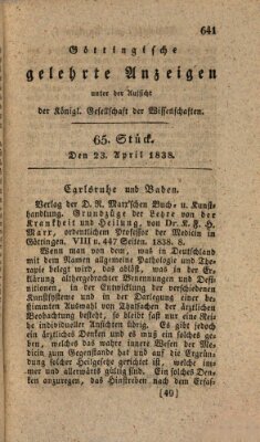 Göttingische gelehrte Anzeigen (Göttingische Zeitungen von gelehrten Sachen) Montag 23. April 1838
