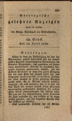 Göttingische gelehrte Anzeigen (Göttingische Zeitungen von gelehrten Sachen) Montag 30. April 1838