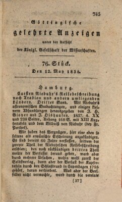 Göttingische gelehrte Anzeigen (Göttingische Zeitungen von gelehrten Sachen) Samstag 12. Mai 1838