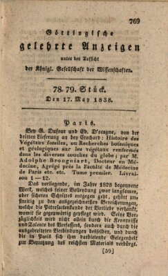 Göttingische gelehrte Anzeigen (Göttingische Zeitungen von gelehrten Sachen) Donnerstag 17. Mai 1838