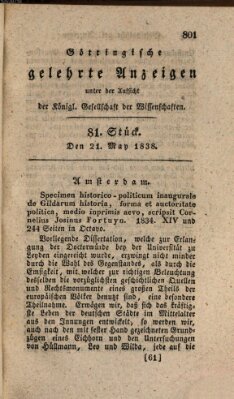 Göttingische gelehrte Anzeigen (Göttingische Zeitungen von gelehrten Sachen) Montag 21. Mai 1838