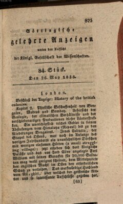 Göttingische gelehrte Anzeigen (Göttingische Zeitungen von gelehrten Sachen) Samstag 26. Mai 1838