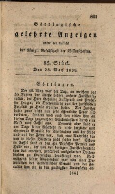 Göttingische gelehrte Anzeigen (Göttingische Zeitungen von gelehrten Sachen) Montag 28. Mai 1838