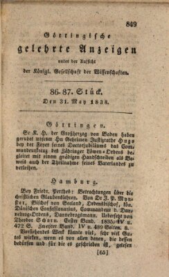 Göttingische gelehrte Anzeigen (Göttingische Zeitungen von gelehrten Sachen) Donnerstag 31. Mai 1838