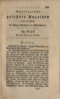 Göttingische gelehrte Anzeigen (Göttingische Zeitungen von gelehrten Sachen) Montag 4. Juni 1838