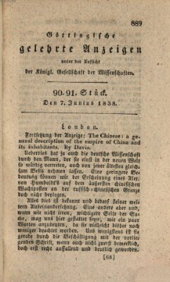 Göttingische gelehrte Anzeigen (Göttingische Zeitungen von gelehrten Sachen) Donnerstag 7. Juni 1838