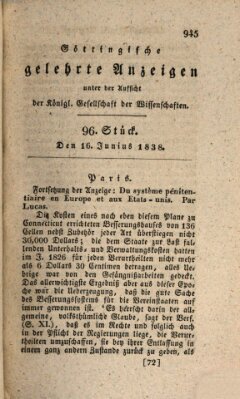 Göttingische gelehrte Anzeigen (Göttingische Zeitungen von gelehrten Sachen) Samstag 16. Juni 1838