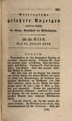 Göttingische gelehrte Anzeigen (Göttingische Zeitungen von gelehrten Sachen) Donnerstag 21. Juni 1838