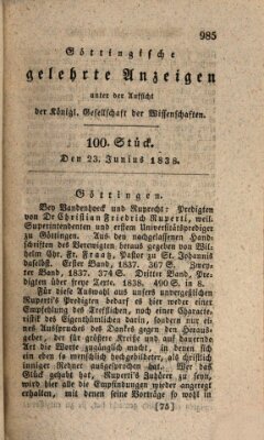 Göttingische gelehrte Anzeigen (Göttingische Zeitungen von gelehrten Sachen) Samstag 23. Juni 1838