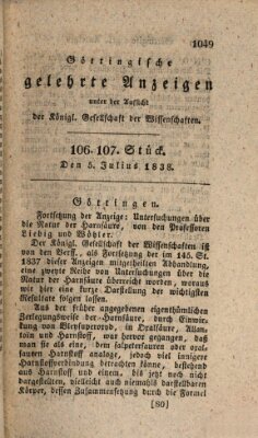 Göttingische gelehrte Anzeigen (Göttingische Zeitungen von gelehrten Sachen) Donnerstag 5. Juli 1838