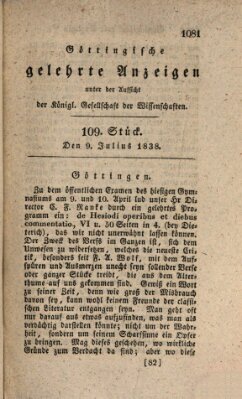 Göttingische gelehrte Anzeigen (Göttingische Zeitungen von gelehrten Sachen) Montag 9. Juli 1838