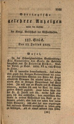 Göttingische gelehrte Anzeigen (Göttingische Zeitungen von gelehrten Sachen) Montag 23. Juli 1838