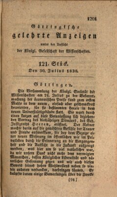 Göttingische gelehrte Anzeigen (Göttingische Zeitungen von gelehrten Sachen) Montag 30. Juli 1838