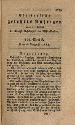 Göttingische gelehrte Anzeigen (Göttingische Zeitungen von gelehrten Sachen) Samstag 4. August 1838