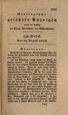 Göttingische gelehrte Anzeigen (Göttingische Zeitungen von gelehrten Sachen) Samstag 11. August 1838