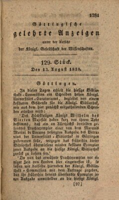 Göttingische gelehrte Anzeigen (Göttingische Zeitungen von gelehrten Sachen) Montag 13. August 1838