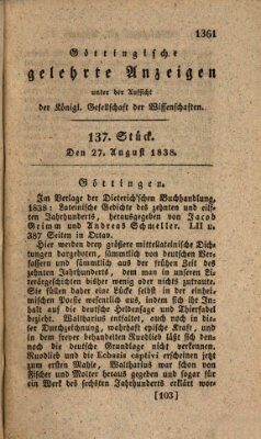 Göttingische gelehrte Anzeigen (Göttingische Zeitungen von gelehrten Sachen) Montag 27. August 1838