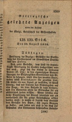 Göttingische gelehrte Anzeigen (Göttingische Zeitungen von gelehrten Sachen) Donnerstag 30. August 1838