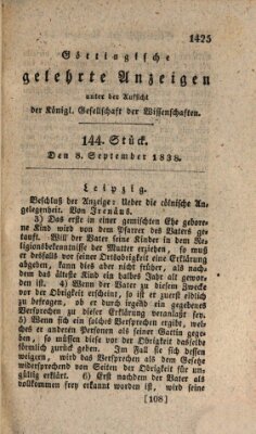 Göttingische gelehrte Anzeigen (Göttingische Zeitungen von gelehrten Sachen) Samstag 8. September 1838