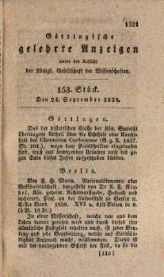 Göttingische gelehrte Anzeigen (Göttingische Zeitungen von gelehrten Sachen) Montag 24. September 1838