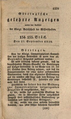 Göttingische gelehrte Anzeigen (Göttingische Zeitungen von gelehrten Sachen) Donnerstag 27. September 1838