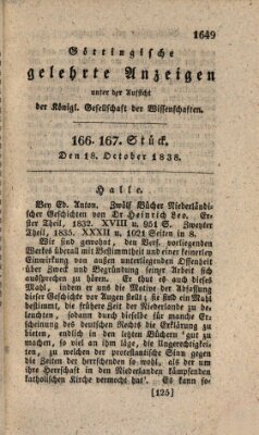 Göttingische gelehrte Anzeigen (Göttingische Zeitungen von gelehrten Sachen) Donnerstag 18. Oktober 1838