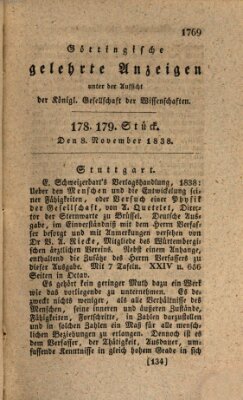 Göttingische gelehrte Anzeigen (Göttingische Zeitungen von gelehrten Sachen) Donnerstag 8. November 1838