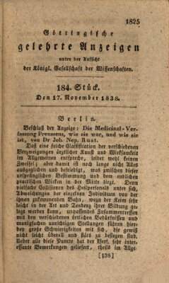 Göttingische gelehrte Anzeigen (Göttingische Zeitungen von gelehrten Sachen) Samstag 17. November 1838