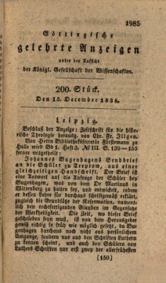 Göttingische gelehrte Anzeigen (Göttingische Zeitungen von gelehrten Sachen) Samstag 15. Dezember 1838