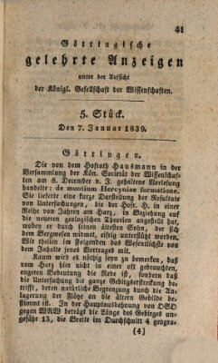 Göttingische gelehrte Anzeigen (Göttingische Zeitungen von gelehrten Sachen) Montag 7. Januar 1839