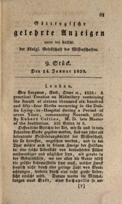 Göttingische gelehrte Anzeigen (Göttingische Zeitungen von gelehrten Sachen) Montag 14. Januar 1839