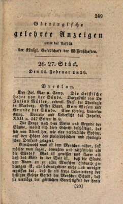 Göttingische gelehrte Anzeigen (Göttingische Zeitungen von gelehrten Sachen) Donnerstag 14. Februar 1839