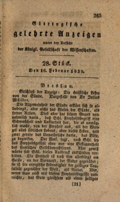 Göttingische gelehrte Anzeigen (Göttingische Zeitungen von gelehrten Sachen) Samstag 16. Februar 1839